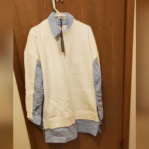 JUMPER DRESS WITH PINSTRIPE SHIRT - WHITE - Picture 4 of 6